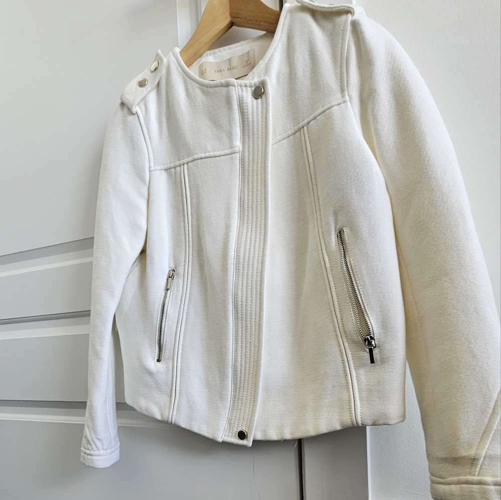 ZARA White Bike Jacket With Zippers